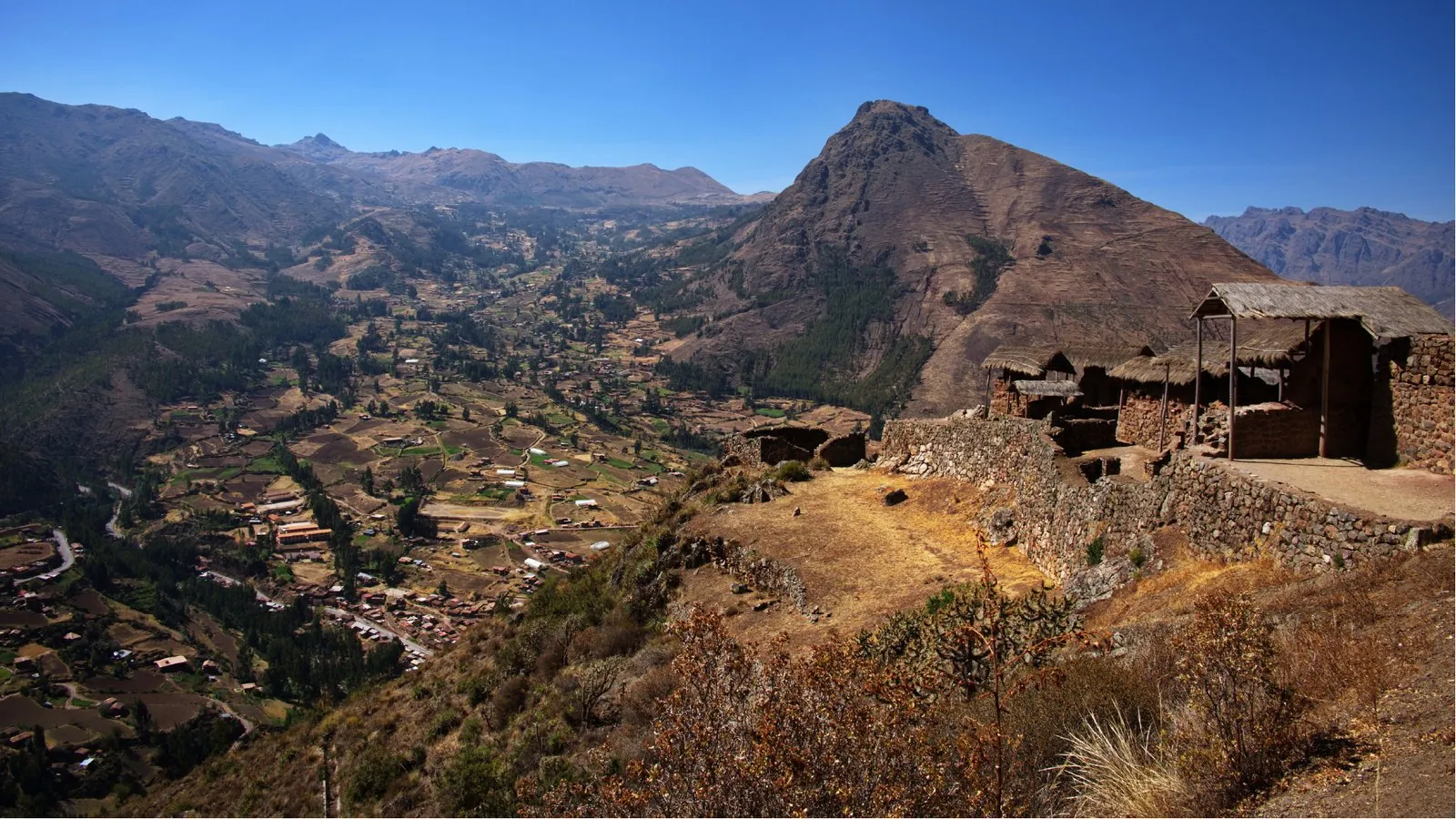 Inca terraces climbing the hillside at Pisac